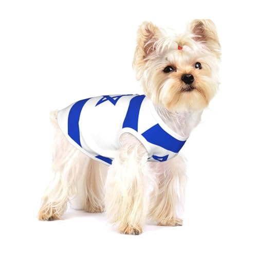 Kleine dehnbare Hunde-T-Shirts mit israelischer Flagge, weich, cool, ärmellos, gestreift, atmungsaktiv, Kleidung für Welpen, Kätzchen, Katzen, Größe S von WXZYFP