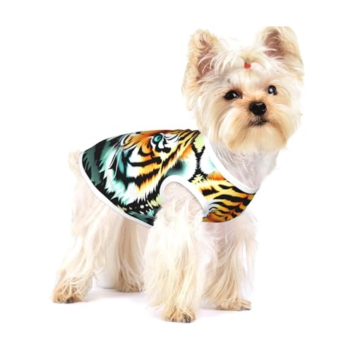 Little Fat Tiger Head Hunde-T-Shirt, dehnbar, weich, cool, ärmellos, gestreift, atmungsaktiv, Kleidung für Welpen, Kätzchen, Katzen, Größe S von WXZYFP