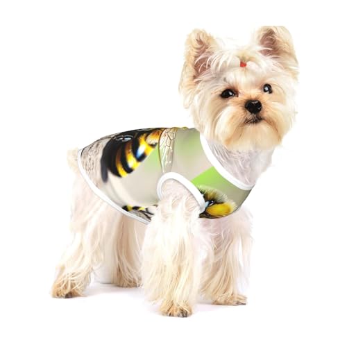 Niedliches kleines Bienen-Hunde-T-Shirt, groß, dehnbar, weich, cool, ärmellos, gestreift, atmungsaktiv, Kleidung für Welpen, Kätzchen, Katzen, klein von WXZYFP