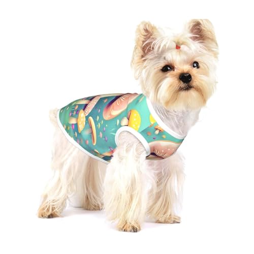 Pretty Little Mushrooms Hunde-T-Shirt, groß, dehnbar, weich, cool, ärmellos, gestreift, atmungsaktiv, Kleidung für Welpen, Kätzchen, Katzen, Größe S von WXZYFP