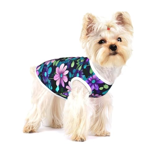 Purple Camellia Hunde-T-Shirt, Größe M, dehnbar, weich, cool, ärmellos, gestreift, atmungsaktiv, Kleidung für Welpen, Kätzchen, Katzen, Größe S von WXZYFP