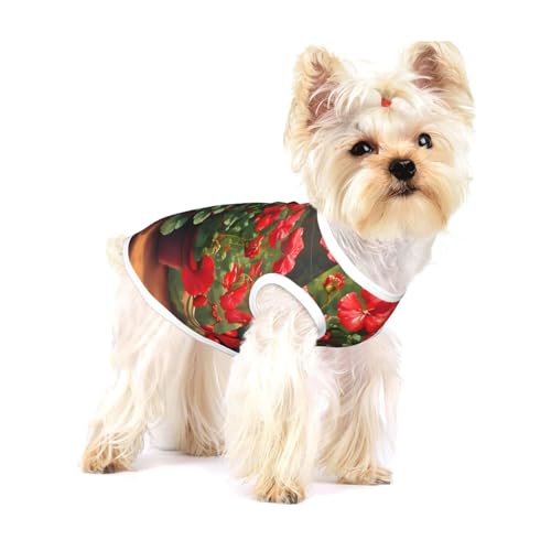 Rote Geranien kleine dehnbare Hunde-T-Shirts, weich, cool, ärmellos, gestreift, atmungsaktiv, Kleidung für Welpen, Kätzchen, Katzen, Größe S von WXZYFP