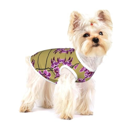 Schöne Orchideen-Hunde-T-Shirts, groß, dehnbar, weich, cool, ärmellos, gestreift, atmungsaktiv, Kleidung für Welpen, Kätzchen, Katzen, klein von WXZYFP