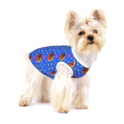 Smiley-Hunde-T-Shirt, gelb, birnenförmig, mittelgroß, dehnbar, weich, cool, ärmellos, gestreift, atmungsaktiv, Kleidung für Welpen, Kätzchen, Katzen, Größe S von WXZYFP