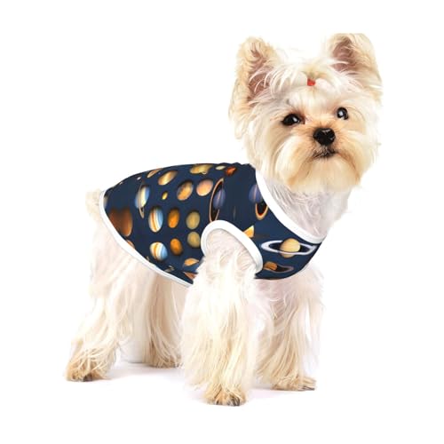 Sonnensystem Planeten kleine dehnbare Hunde-T-Shirts, weich, cool, ärmellos, gestreift, atmungsaktiv, Kleidung für Welpen, Kätzchen, Katzen, Größe S von WXZYFP