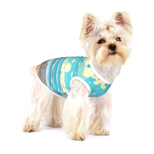 Strand-Cartoon-Hunde-T-Shirt, mittelgroß, dehnbar, weich, cool, ärmellos, gestreift, atmungsaktiv, Kleidung für Welpen, Kätzchen, Katzen, Größe S von WXZYFP