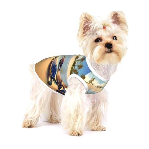 Turtles on the Beach Hunde-T-Shirt, dehnbar, weich, cool, ärmellos, gestreift, atmungsaktiv, für Welpen, Kätzchen, Katzen, Größe S von WXZYFP