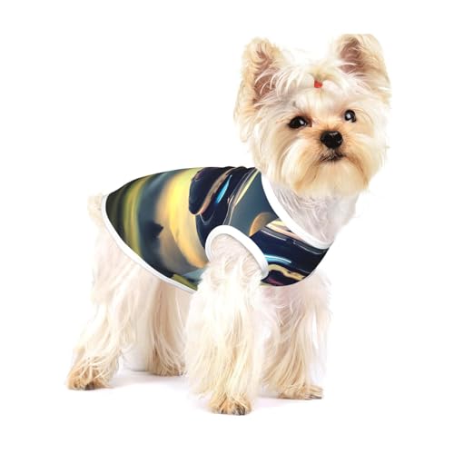 UFO Landing Kleines, dehnbares Hunde-T-Shirt, weich, cool, ärmellos, gestreift, atmungsaktiv, Kleidung für Welpen, Kätzchen, Katzen, Größe S von WXZYFP