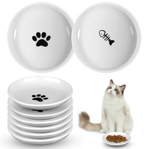 Katzennäpfe ohne Verschütten, Katzenfutterschüssel, Keramik, Anti-Schnurrhaar, Müdigkeit, gesunde Keramik-Katzen-Geschirr-Set für den Innenbereich, 15,2 cm, flache, breite Kätzchen-Teller, niedlicher von WY LIGHTING LEVEL