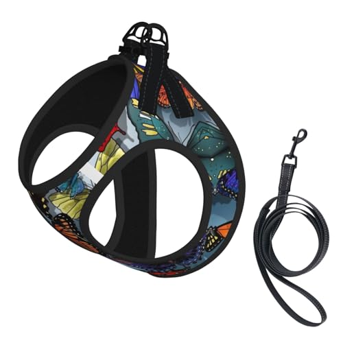 Handgezeichnetes Hundegeschirr mit Schmetterlingsdruck, weich, leicht, atmungsaktiv, reflektierend, für einfaches Gehen Handgezeichnetes Hundegeschirr mit Schmetterlingsdruck, weich, leicht, atmungsaktiv, reflektierend, für einfaches Gehen von WYCZHY