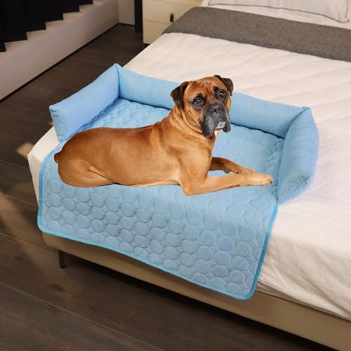 WYDDSX Pelsbarn Cooling Bed,Pelsbarn Cooling Dog Bed for Car,Self Cool Dog Sofa Mat with Ice Silk Fabric,Durable Anti-Scratch Gel Pad for Dogs Cats in Hot Summer (70 * 70cm,Blue) von WYDDSX