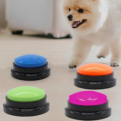 WYFCR 4PCS Dog Buttons Talk Training, 20 Sekunden Aufnahme & Wiedergabe, interaktives Hundespielzeug, Hundeknöpfe Sprechtraining Multicolor, Kommunikation und Training Hundegeschenke von WYFCR