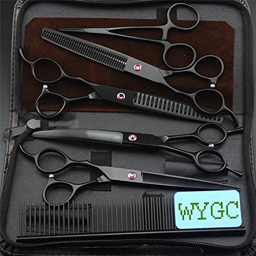 WYGC PETS Professionelles Linkshändig Hundepflege Schere Einstellen mit 7,0 Zoll Schneideschere,2 Effilierschere und Gebogene Schere Perfekt zum Linke Hand Friseur und Heimgebrauch Schwarz von WYGC PETS