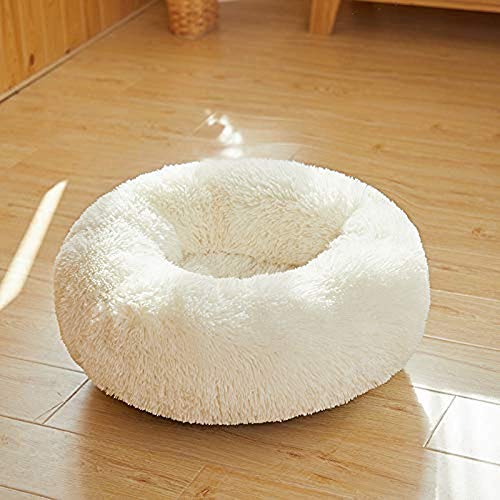 Abnehmbares Kunstpelz-Hundebett, Donut Fluffy Plüsch-Katzenbett Beruhigungskissen Rundes Haustiernest Warme Sofahöhle, für Katze/Klein Mittel Großer Hund-XXXL-120x120x20cm-Weiß von WYJW