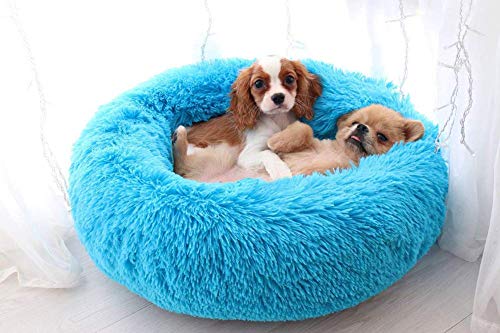 WYJW Gemütliches Hundebett Kunstpelz Donut Cuddler Soft Comfort Hundehaustiersofa Luxuriöses abnehmbares großes Hundenestbett Rutschfestes Hundebett, maschinenwaschbar, blau, 110 cm von WYJW