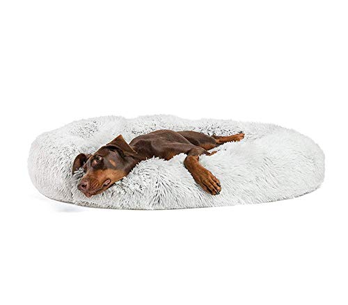 WYJW Gemütliches Hundebett Kunstpelz Donut Cuddler Soft Comfort Hundehaustiersofa Luxuriöses abnehmbares großes Hundenestbett Rutschfestes Hundebett, maschinenwaschbar, grau, 100 cm von WYJW