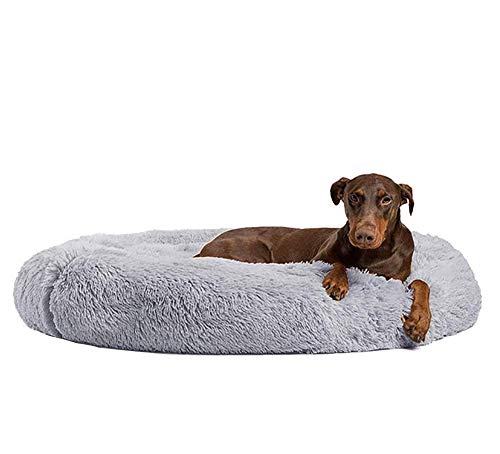 WYJW Gemütliches Hundebett Kunstpelz Donut Cuddler Soft Comfort Hundehaustiersofa Luxuriöses abnehmbares großes Hundenestbett Rutschfestes Hundebett, maschinenwaschbar, grau, 110 cm von WYJW