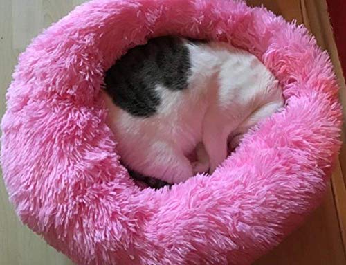WYJW Gemütliches Hundebett Kunstpelz Donut Cuddler Soft Comfort Hundehaustiersofa Luxuriöses abnehmbares großes Hundenestbett Rutschfestes Hundebett, maschinenwaschbar, rosarot, 100 cm von WYJW