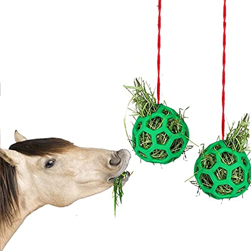 WYLEIXIAO 2 Stück Pferde-Leckerli-Ball Heu-Futterstation Spielzeug Ball zum Aufhängen Füttern Spielzeug für Pferde, Ziegen, Schafe (grün) von WYLEIXIAO