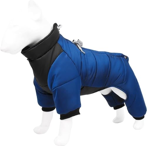 Warmer Fleece-Hundemantel mit Beinen und Geschirr, dicke Winterjacke, wasserdicht, Haustierkleidung für kleine, mittelgroße und große Hunde, Größe M, Blau von WYOERN