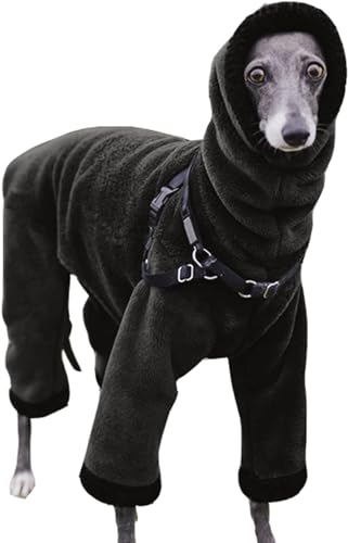 Winter-Hunde-Overall, doppelseitig, Flanell, Rollkragen, Haustiermantel, Größe M, L, warm, vier Beine, Plüschjacke für Windhunde, Salukis, Lurcher, Größe 4XL, Schwarz von WYOERN