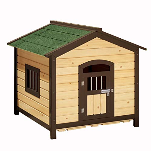 Außenhundehütte, Hundehütte aus Holz mit Stahlfenster, Gehege, Garten, Asphaltdach, Hundehaus, wetterfeste Hundehütten (grün, 85 x 78 x 88 cm) von WYRMB