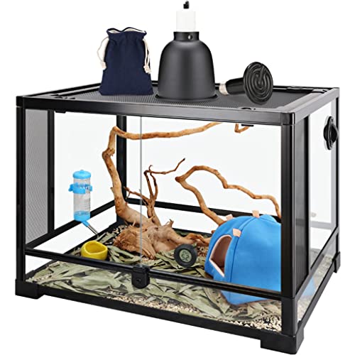 Großes Glas-Reptilien-Terrarium, Amphibien-Glas-Habitat-Zuchtbox, vollständige Sicht auf den oberen Bildschirm, Belüftung und Sicherheitsschloss-Design für kleine (schwarz, 60 x 45 x 45 cm) von WYRMB