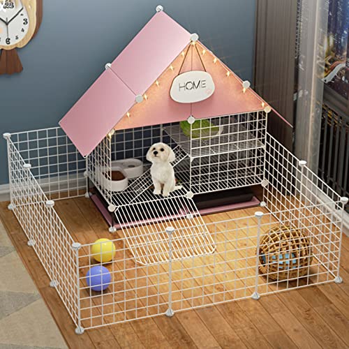 Haustier-Laufstall, Hundelaufstall – DIY-Kleintierkäfig für den Innen- und Außenbereich, tragbarer Metalldraht-Hofzaun für Welpen, Kätzchen, Hasen (Rosa 111 x 111 x 92 cm) von WYRMB