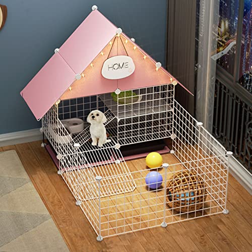Haustier-Laufstall, Hundelaufstall – DIY-Kleintierkäfig für den Innen- und Außenbereich, tragbarer Metalldraht-Hofzaun für Welpen, Kätzchen, Hasen (Rosa 75 x 111 x 92 cm) von WYRMB