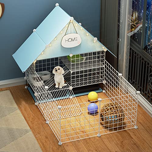 Haustier-Laufstall, Hundelaufstall – DIY-Kleintierkäfig für den Innen- und Außenbereich, tragbarer Metalldraht-Hofzaun für Welpen, Kätzchen, Hasen (blau 75 x 111 x 92 cm) von WYRMB