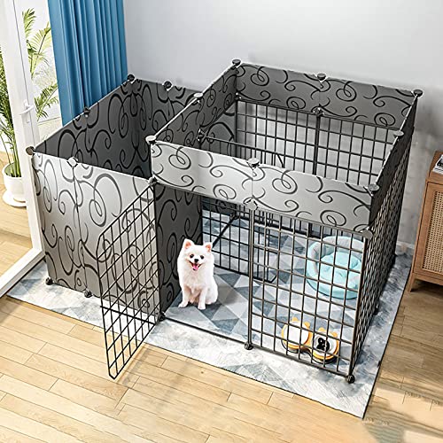 Hunde-Laufstall – DIY Haustier-Laufstall, Kleiner Käfig mit Tür, Faltbarer Hunde-Laufstall aus Metall für drinnen und draußen – Schwarz 127 x 75 x 65 cm (127 x 75 x 65 cm) von WYRMB