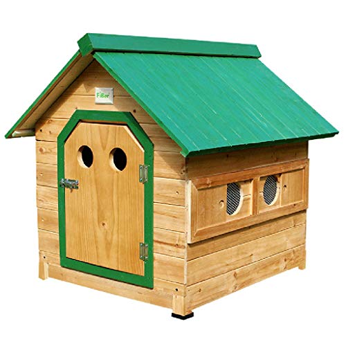 Hundehütte für draußen, aus Holz, für Haustiere, Katzen, Kaninchen, zum Ziehen der Bodenplatte, grüne Oberseite, rundes Loch, Seitenfenster mit beweglicher Schallwand, Hundehütten (grün, M) von WYRMB