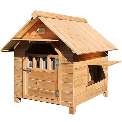 Hundehütte für draußen und drinnen, Hundehütte aus Holz, Haustierbedarf, Haustierhütte mit Türen und Doppelfenstern, leicht zu reinigen (braun, 56 x 45 x 48 cm) von WYRMB