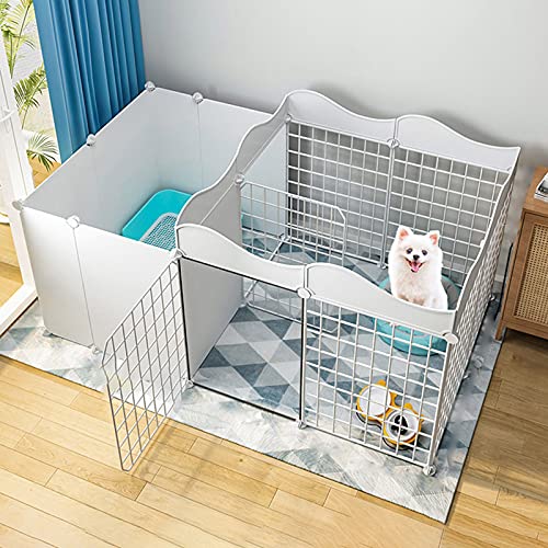 Hundelaufställe – Hundegehege für den Innenbereich, DIY-Laufstall für Haustiere, Kleiner Käfig mit Tür, Faltbarer Hundelaufstall aus Metall für drinnen und draußen – Weiß (127 x 75 x 57 cm) von WYRMB