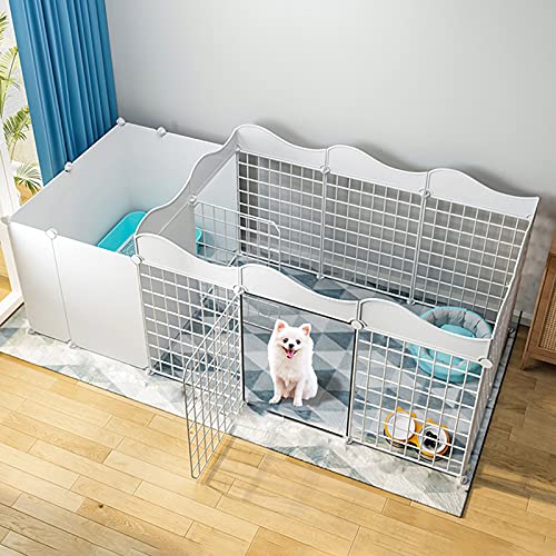 Hundelaufställe – Hundegehege für den Innenbereich, DIY-Laufstall für Haustiere, Kleiner Käfig mit Tür, Faltbarer Hundelaufstall aus Metall für drinnen und draußen – Weiß (165 x 75 x 57 cm) von WYRMB