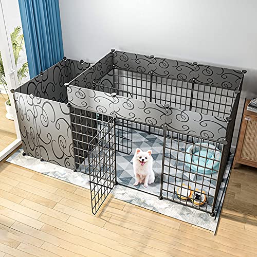 Hundelaufstall – DIY-Haustierlaufstall, Kleiner Käfig mit Tür, Faltbarer Hundelaufstall aus Metall für drinnen und draußen – Schwarz 127 * 75 * 65 cm (165 * 75 * 65 cm) von WYRMB