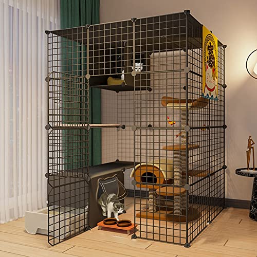 Katzenkäfig – Haustier-Laufstall, Katzenlaufstall, Katzengehege, Übungshof, Zaunkäfig mit Tür und geschlossener Katzentoilette, DIY-Laufstall für kleine Haustiere, Kaninchen, Igel, Katzen, Meerschwein von WYRMB