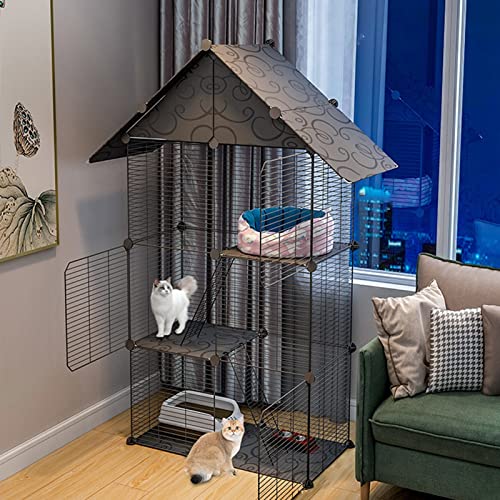 Katzenkäfig – Katzenhütten für Hauskatzen, Katzenkäfig, Hundelaufstall, Kleiner Käfig, DIY-Drahtzaun mit Tür für den Innen-/Außenbereich (schwarz, 75 x 39 x 146 cm) von WYRMB