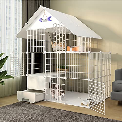 Katzenkäfig – Katzenlaufstall, Frettchenkäfig mit Tür und geschlossener Katzentoilette, DIY-Laufstall für Haustiere, Katzenkäfig, Käfig, Zwinger, faltbarer Zaun, Hofbarriere für kleine Haustiere, Kani von WYRMB