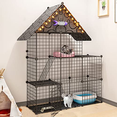 Katzenlaufstall, Katzenhütten für Hauskatzen, Kleiner Käfig, Katzenkäfig, Katzengehege für den Innenbereich, DIY-Katzenlaufstall mit schwarzen Harzplatten Katzenlaufstall, Katzenhütten für Hauskatzen, Kleiner Käfig, Katzenkäfig, Katzengehege für den Innenbereich, DIY-Katzenlaufstall mit schwarzen Harzplatten von WYRMB