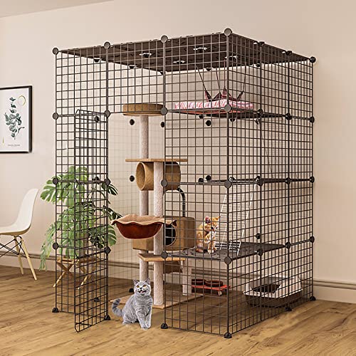 Katzenlaufstall – Frettchenkäfig für den Innenbereich, DIY-Katzenlaufstall, abnehmbare Katzenkiste, ideal für 1–4 Katzen (111 x 111 x 146 cm) von WYRMB