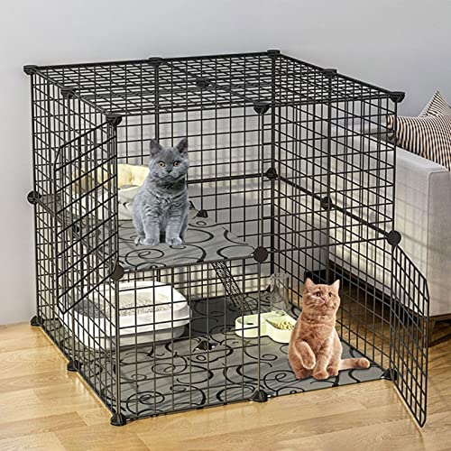 Katzenlaufstall – Katzenkäfige für den Innenbereich, DIY-Laufstall für Haustiere, Metallgehege mit Tür für kleine Haustiere, Kaninchen, Igel, Katzen, Meerschweinchen, inklusive Hammer, Paneel, Katzent von WYRMB