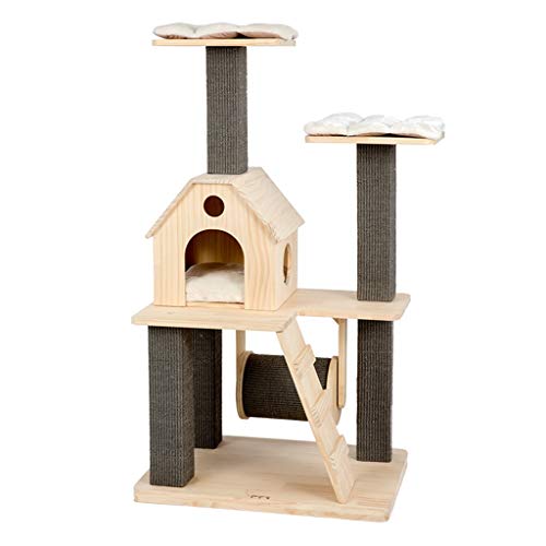 Katzenmöbel, Katzenbaum, Katzenturm, Katzenbaumturm, Katzenspielturm mit Sisal-Kratzstämmen, Hängemattensitzstangen, Plattform 70 L x 45 50 B x 125 Hcm (Braun 70 x 50 x 125 cm) von WYRMB