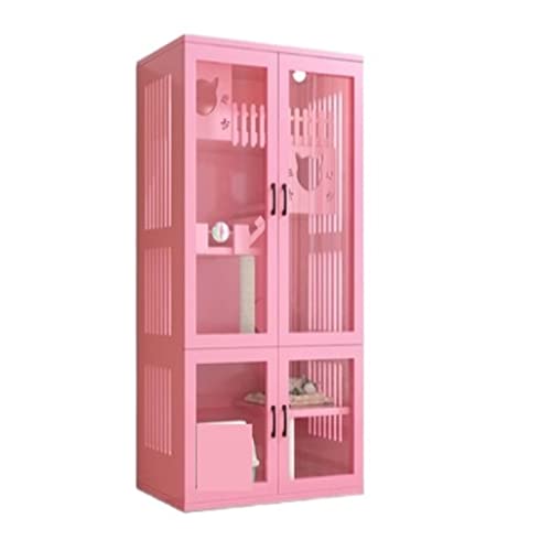 Katzenvilla, Katzenvilla, Zuhause, Katzenschrank, für den Innenbereich, übergroßer Freiraum, Katzentoilette, Katzenhaus, Katzenhaus, dreistöckiger Luxus-Katzenkäfig, Katzenhaus, Katzenwohnung (Rosa 18 von WYRMB