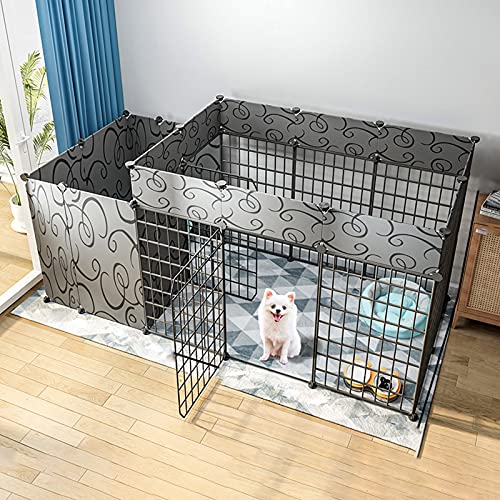 Laufstall für Hunde – DIY Haustier-Laufstall, Kleiner Käfig mit Tür, Innen-/Außen-Metall-Haustierzaun, Faltbarer Laufstall für Hunde, Katzen, Welpen – Schwarz (165 x 75 x 65 cm) von WYRMB