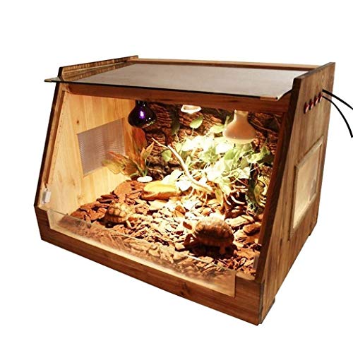 Vivarium Tannenkäfig für Eidechsen, Schildkröten, Schlangenkäfig, Lebensraum, Tank, Futter- und Transportbox, für Zuhause, Tierhandlung, Box für Katzen, Hunde, Haustierhaus (braun, 60 x 45 x 45 cm) von WYRMB