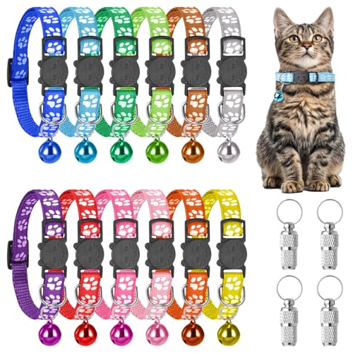 Verstellbare Katzenhalsbänder – bunte Halsbänder mit Glöckchen, Schnellverschluss, Kätzchenhalsband mit 4 Namensschildern, Sicherheitsschnalle, Kätzchenhalsband für kleine Hunde und Katzen, 12 Stück Verstellbare Katzenhalsbänder – bunte Halsbänder mit Glöckchen, Schnellverschluss, Kätzchenhalsband mit 4 Namensschildern, Sicherheitsschnalle, Kätzchenhalsband für kleine Hunde und Katzen, 12 Stück von WYTNB