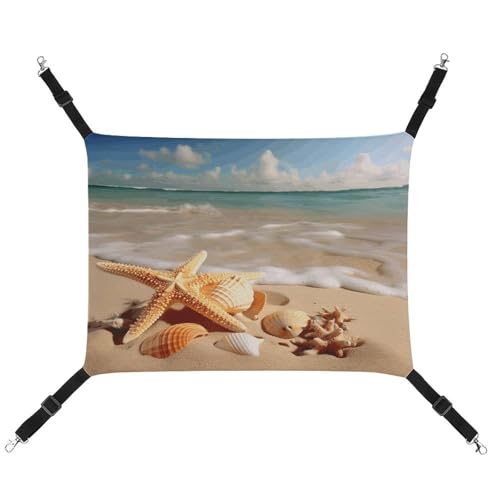 WYUSPGK Gemütliche Haustier-Hängematte, Muscheln, Seestern am Strand, bedruckt, atmungsaktiv, platzsparendes Canvas-Bett für Katzen und kleine Hunde, verstellbar, tragbar und leicht zu reinigen WYUSPGK Gemütliche Haustier-Hängematte, Muscheln, Seestern am Strand, bedruckt, atmungsaktiv, platzsparendes Canvas-Bett für Katzen und kleine Hunde, verstellbar, tragbar und leicht zu reinigen von WYUSPGK