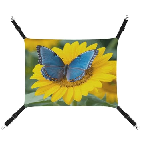WYUSPGK Gemütliche Haustier-Hängematte, Sonnenblumen-Blau, Schmetterlingsdruck, atmungsaktiv, Haustier-Hängematte, platzsparendes Canvas-Bett für Katzen und kleine Hunde, verstellbar, tragbar und WYUSPGK Gemütliche Haustier-Hängematte, Sonnenblumen-Blau, Schmetterlingsdruck, atmungsaktiv, Haustier-Hängematte, platzsparendes Canvas-Bett für Katzen und kleine Hunde, verstellbar, tragbar und von WYUSPGK