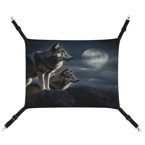 WYUSPGK Gemütliche Haustier-Hängematte, Wölfe im Mondschein-Druck, atmungsaktiv, platzsparendes Canvas-Bett für Katzen und kleine Hunde, verstellbar, tragbar und leicht zu reinigen WYUSPGK Gemütliche Haustier-Hängematte, Wölfe im Mondschein-Druck, atmungsaktiv, platzsparendes Canvas-Bett für Katzen und kleine Hunde, verstellbar, tragbar und leicht zu reinigen von WYUSPGK